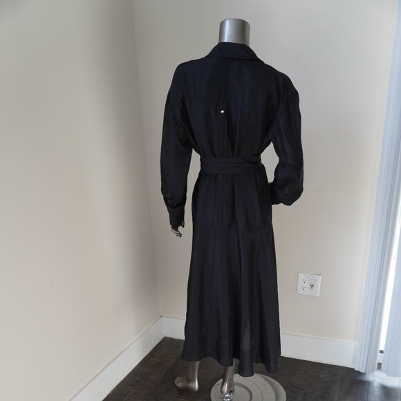 Veronica Beard Camille Shirt Dress Midi Black Silk Size 10 - Picture 3 of 9